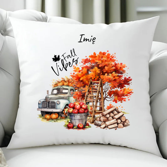 Poduszka jesienna – Vintage auto dynie i jabłka – personalizowana JS07 - StoryCups.pl