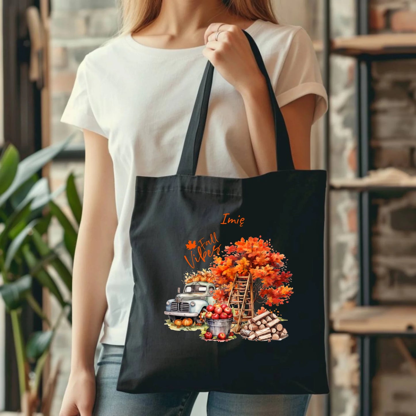 Torba jesienna – Vintage auto dynie i jabłka – personalizowana JS07 - StoryCups.pl