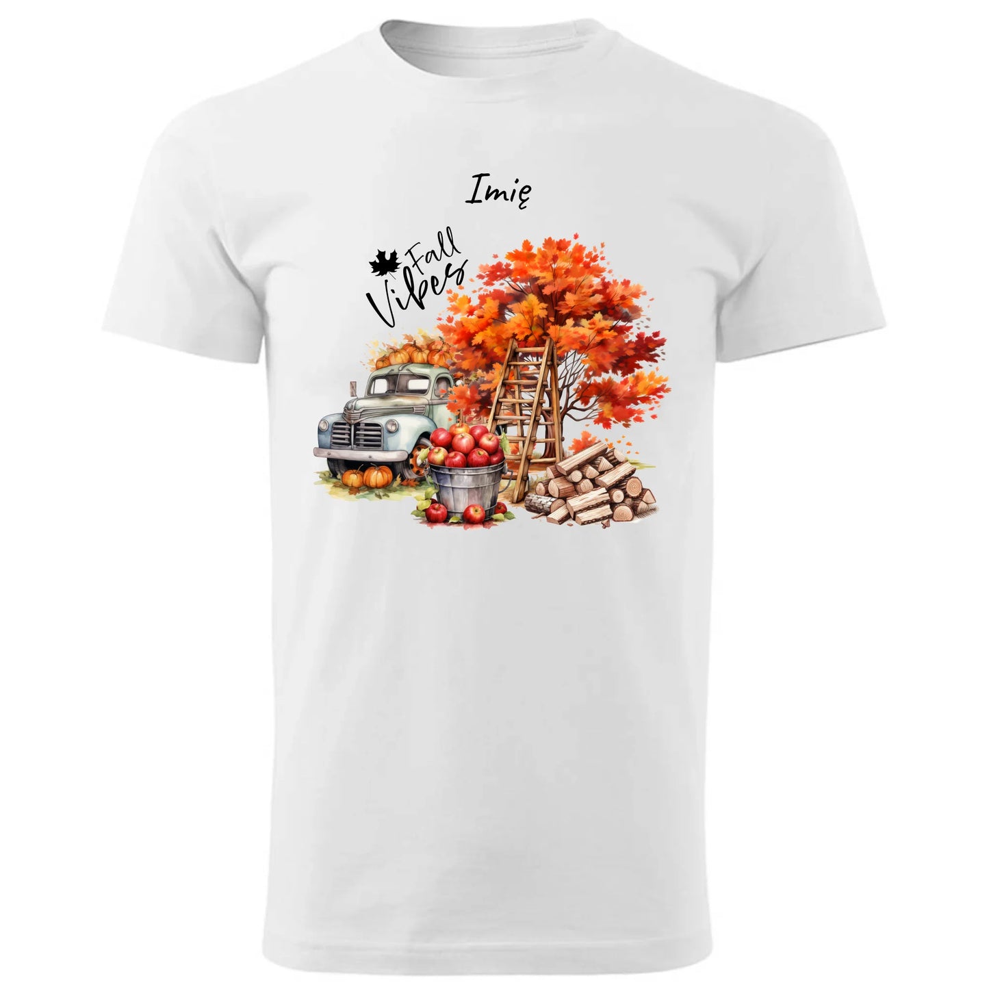 Koszulka męska jesienna – Vintage auto dynie i jabłka – personalizowana JS07 - StoryCups.pl