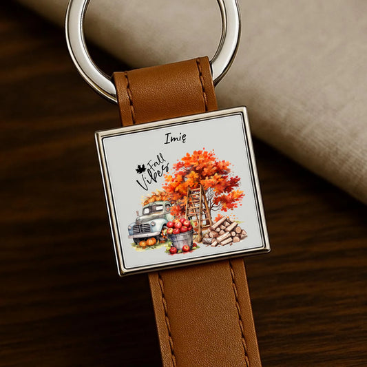 Brelok jesienny – Vintage auto dynie i jabłka – personalizowany JS07 - StoryCups.pl