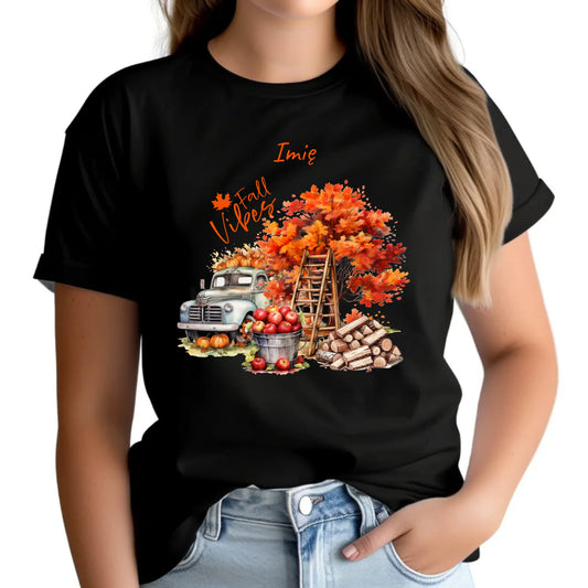 Koszulka damska jesienna – Vintage auto dynie i jabłka – personalizowana JS07 - StoryCups.pl
