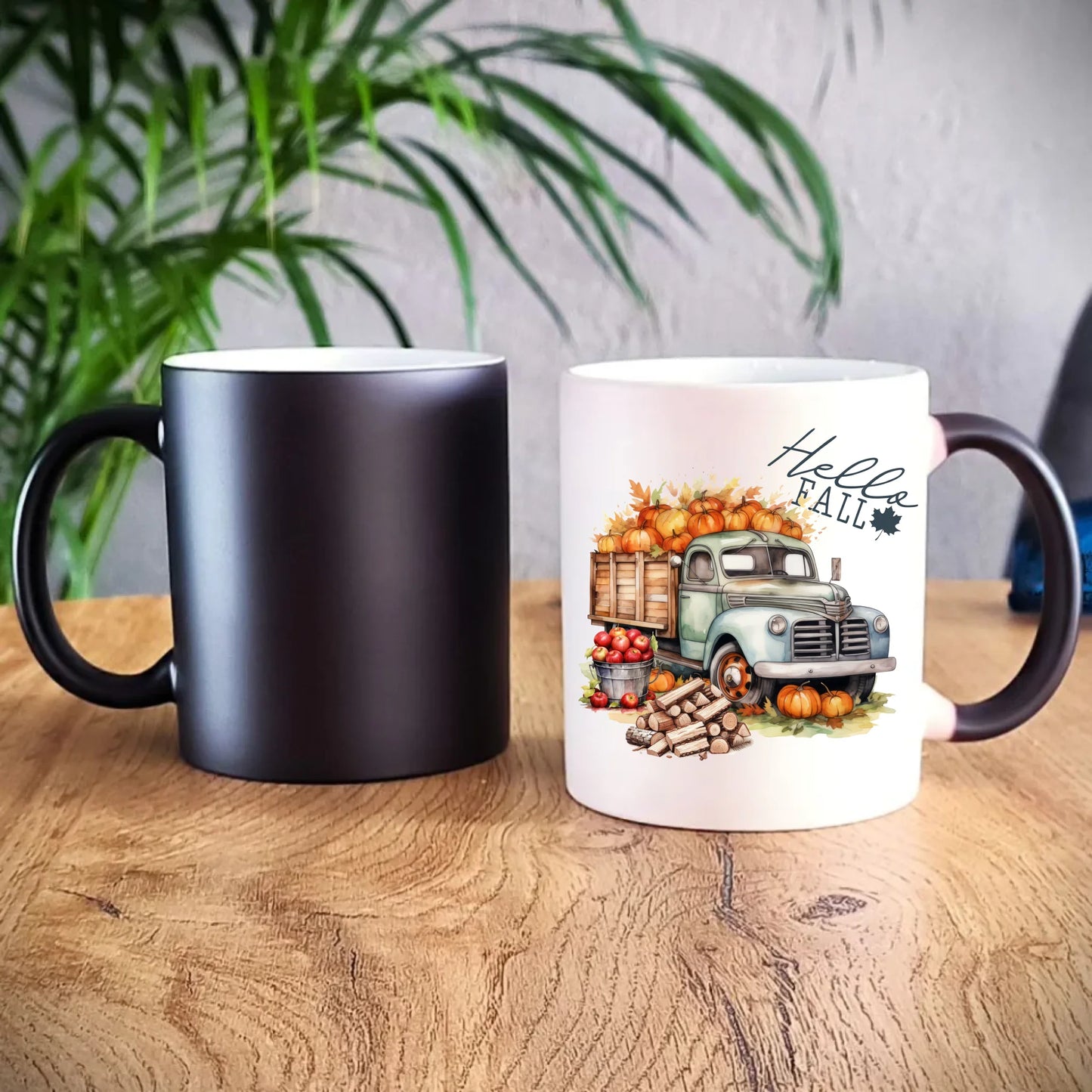 Kubek magiczny jesienny – Hello Fall ciężarówka z dyniami JS08 - StoryCups.pl