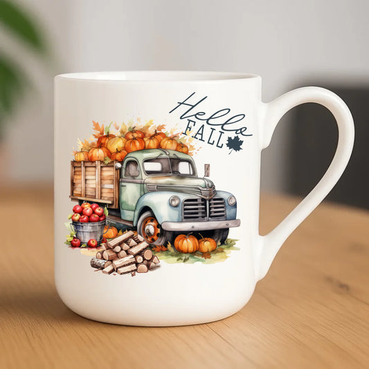 Kubek elegant jesienny – Hello Fall ciężarówka z dyniami JS08 - StoryCups.pl