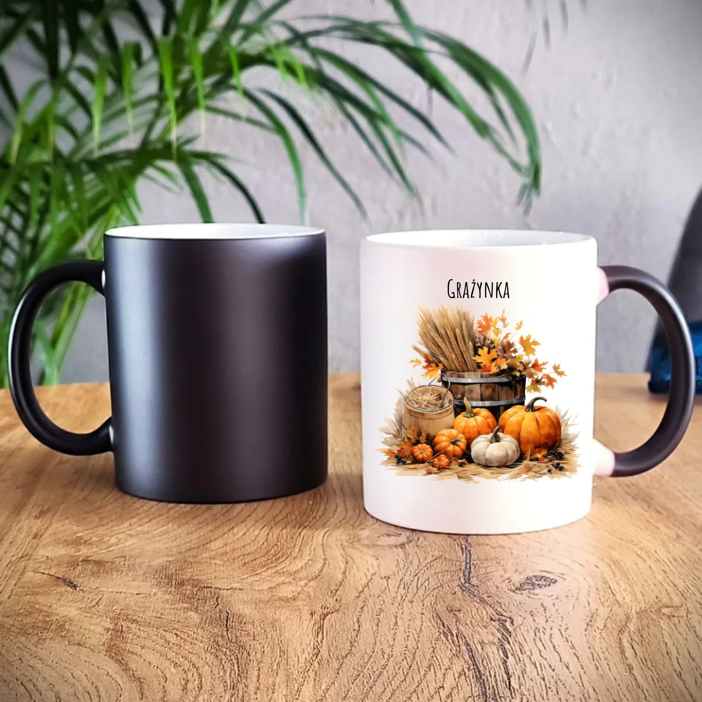 Kubek magiczny na jesień - Harvest vibes - personalizowany JS09 - StoryCups.pl