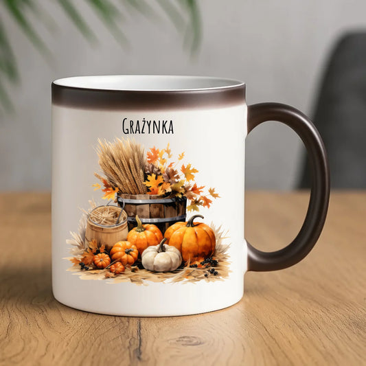 Kubek magiczny na jesień - Harvest vibes - personalizowany JS09 - StoryCups.pl