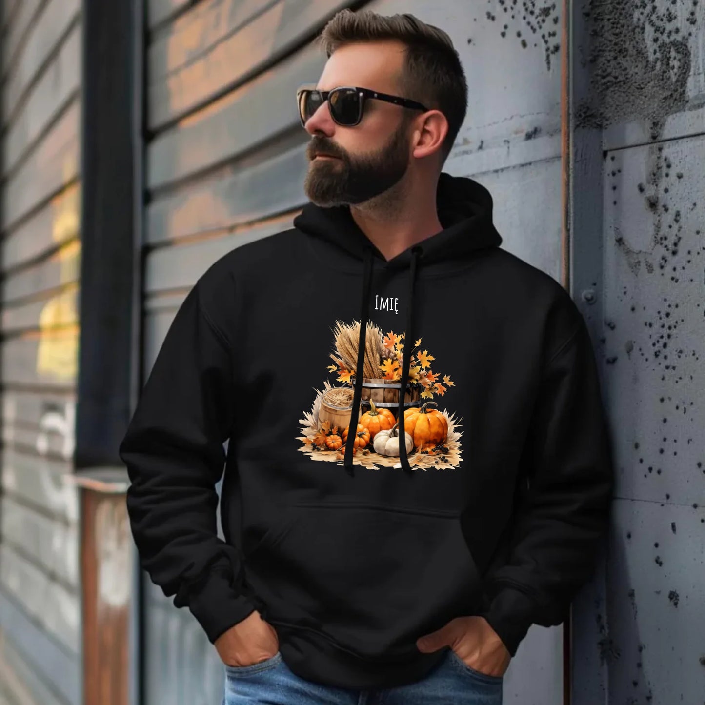 Bluza męska z kapturem na jesień - Harvest vibes - personalizowana JS09 - StoryCups.pl