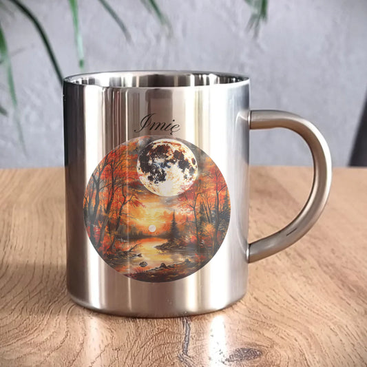Kubek metalowy jesieniara - Pełnia księżyca - personalizowany JS10 - StoryCups.pl
