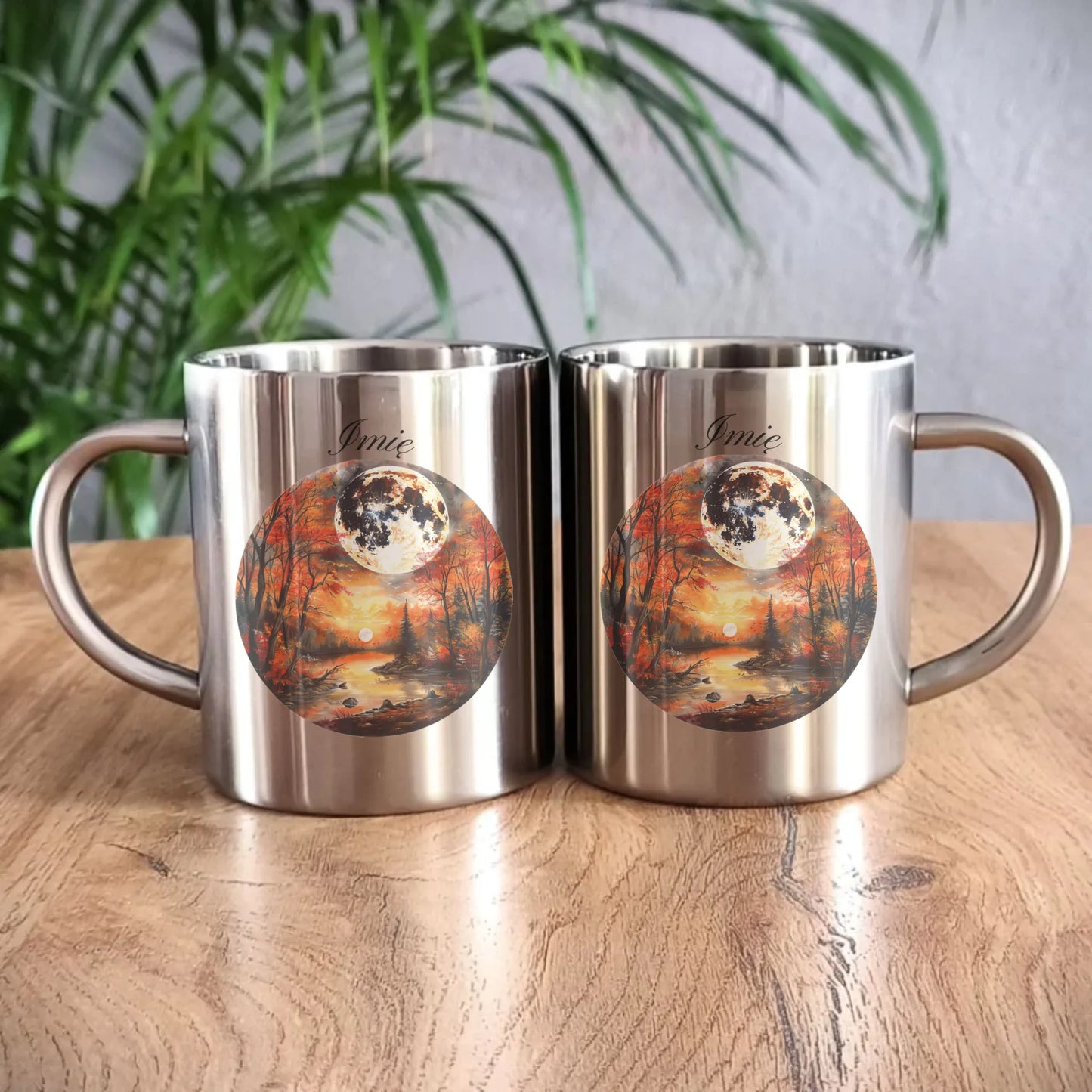 Kubek metalowy jesieniara - Pełnia księżyca - personalizowany JS10 - StoryCups.pl