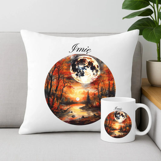 Zestaw poduszka i kubek jesieniara - Pełnia księżyca - personalizowany JS10 - StoryCups.pl
