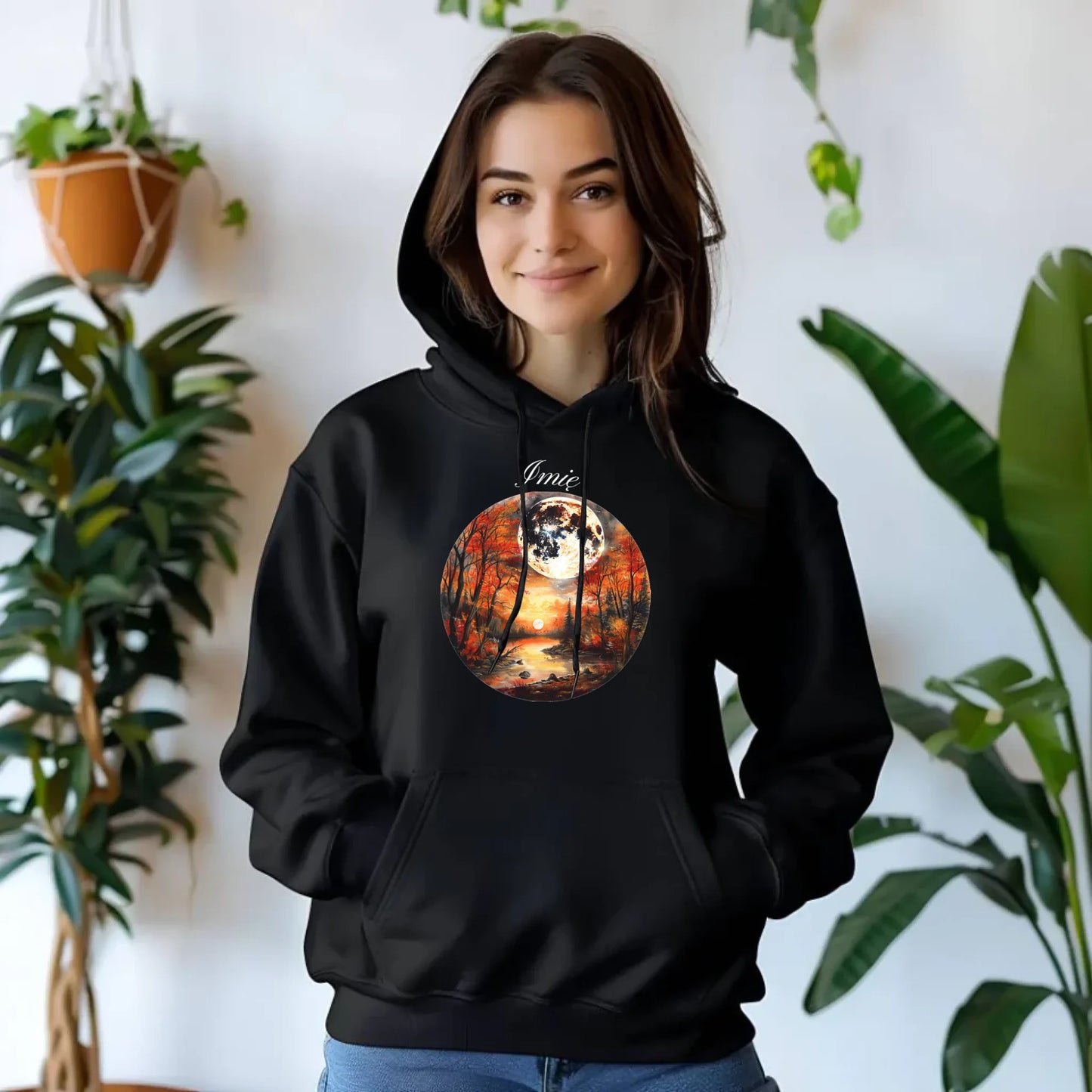 Bluza damska z kapturem jesieniara - Pełnia księżyca - personalizowana JS10 - StoryCups.pl