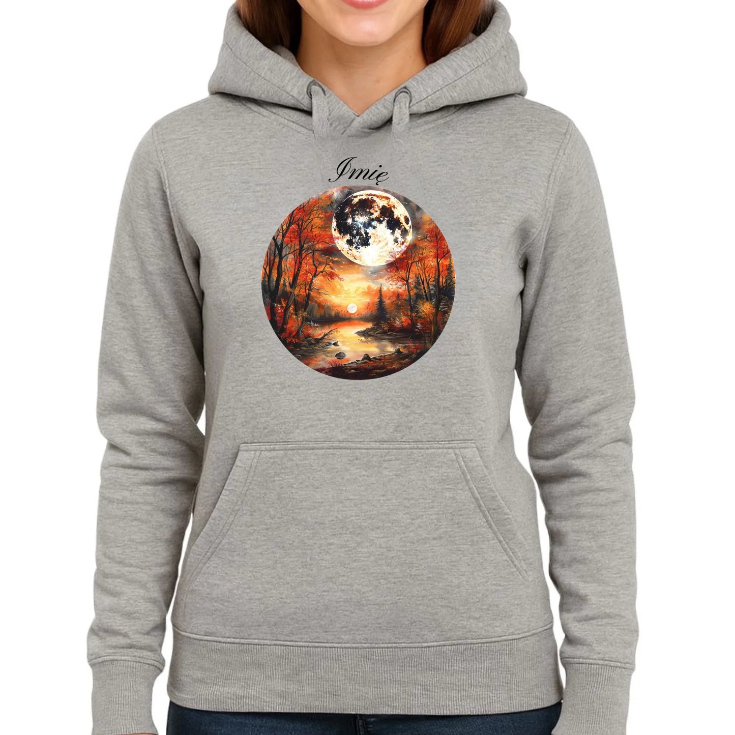Bluza damska z kapturem jesieniara - Pełnia księżyca - personalizowana JS10 - StoryCups.pl