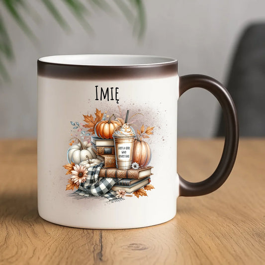 Kubek magiczny jesienny - Książkara - personalizowany JS14 - StoryCups.pl
