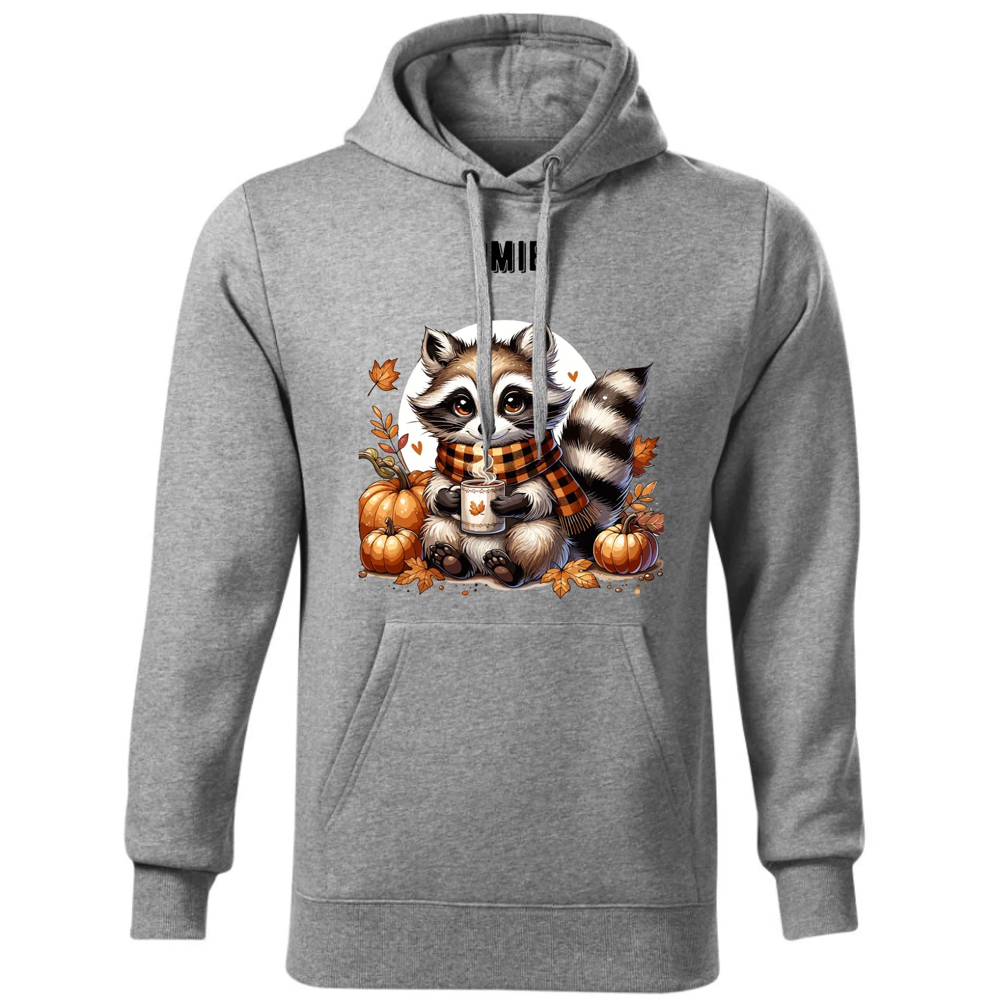 Bluza męska z kapturem jesienna – Szop z kawą i dyniami - personalizowana JS16 - StoryCups.pl
