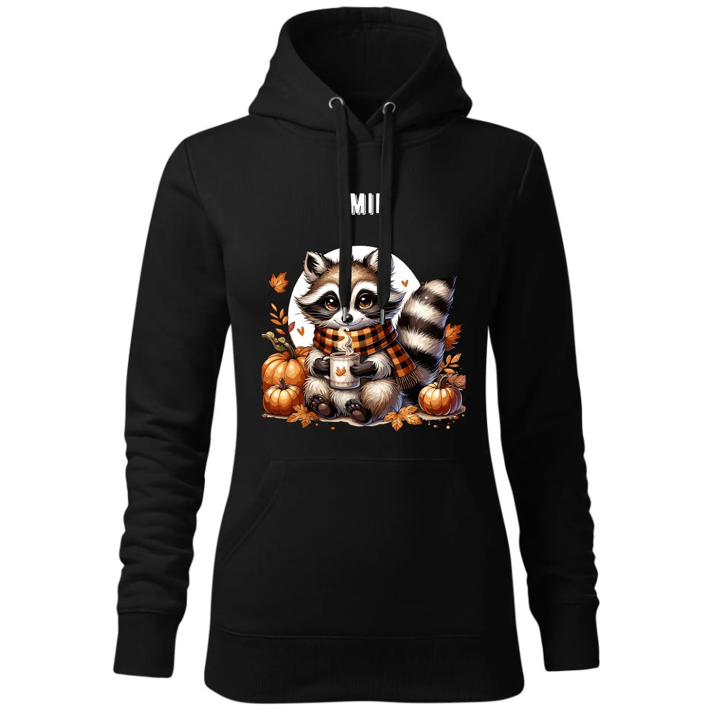 Bluza damska z kapturem jesienna – Szop z kawą i dyniami - personalizowana JS16 - StoryCups.pl