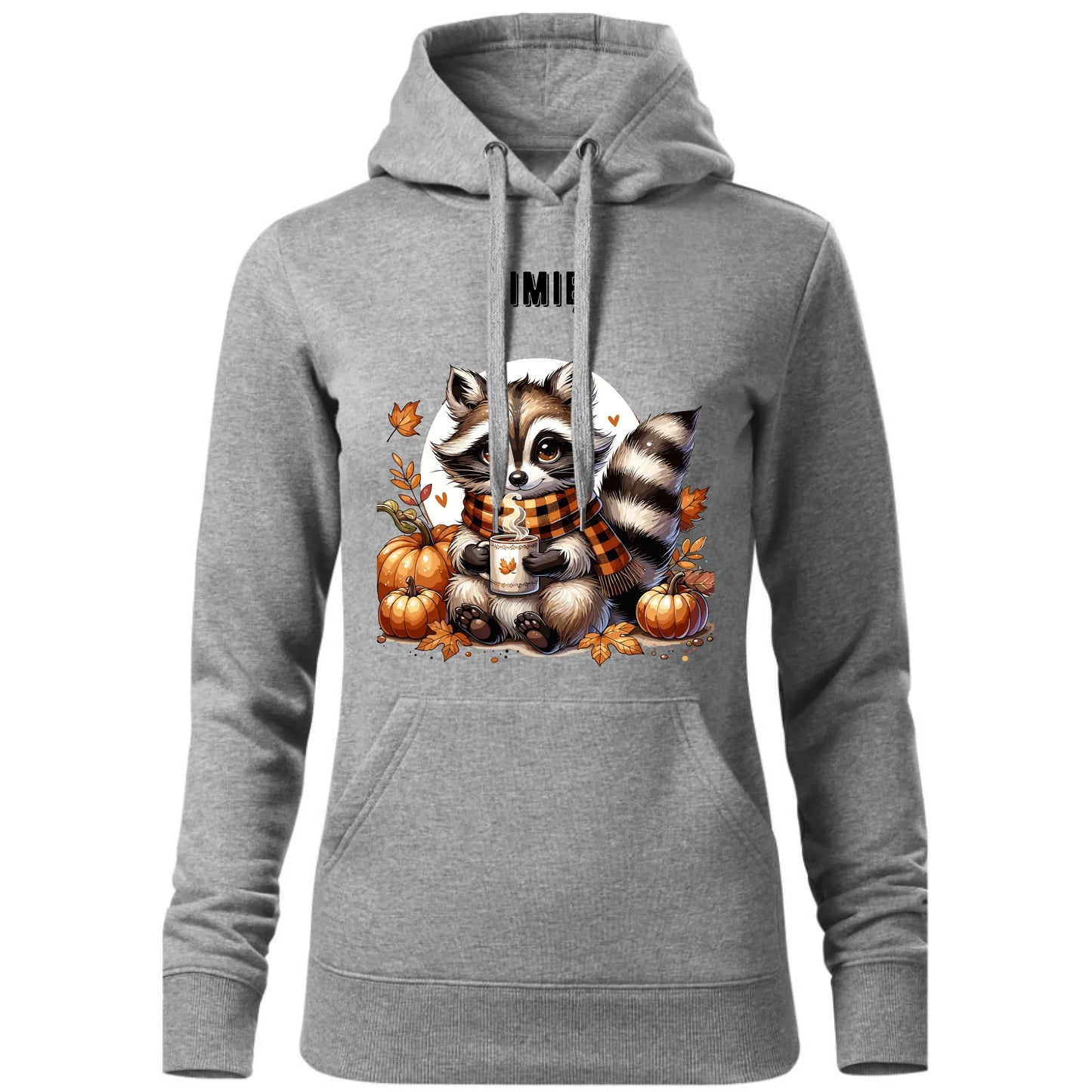 Bluza damska z kapturem jesienna – Szop z kawą i dyniami - personalizowana JS16 - StoryCups.pl