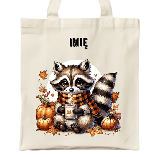 Torba jesienna – Szop z kawą i dyniami - personalizowana JS16 - StoryCups.pl