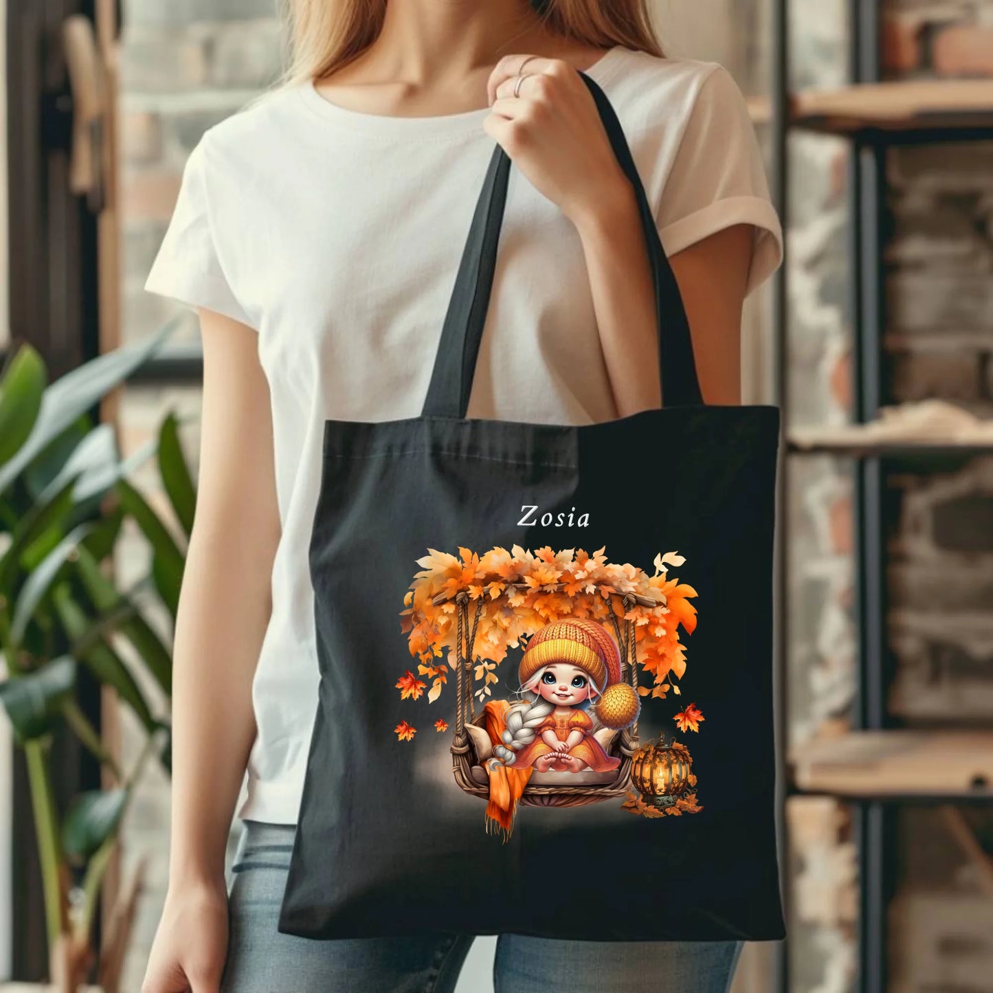 Torba jesieniara - Dziewczynka z liśćmi - personalizowana JS17 - StoryCups.pl