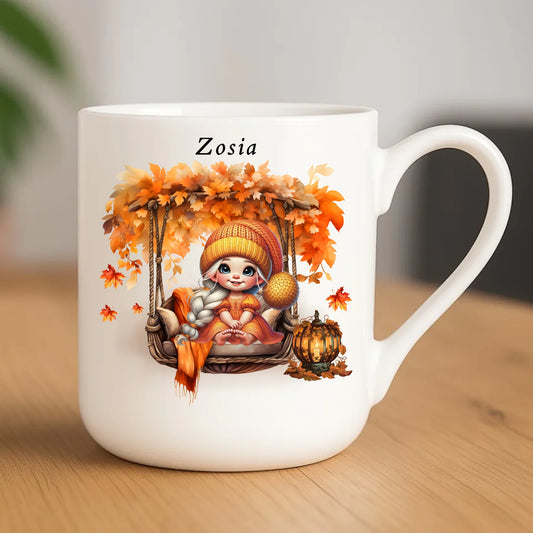 Kubek elegant jesieniara - Dziewczynka z liśćmi - personalizowany JS17 - StoryCups.pl