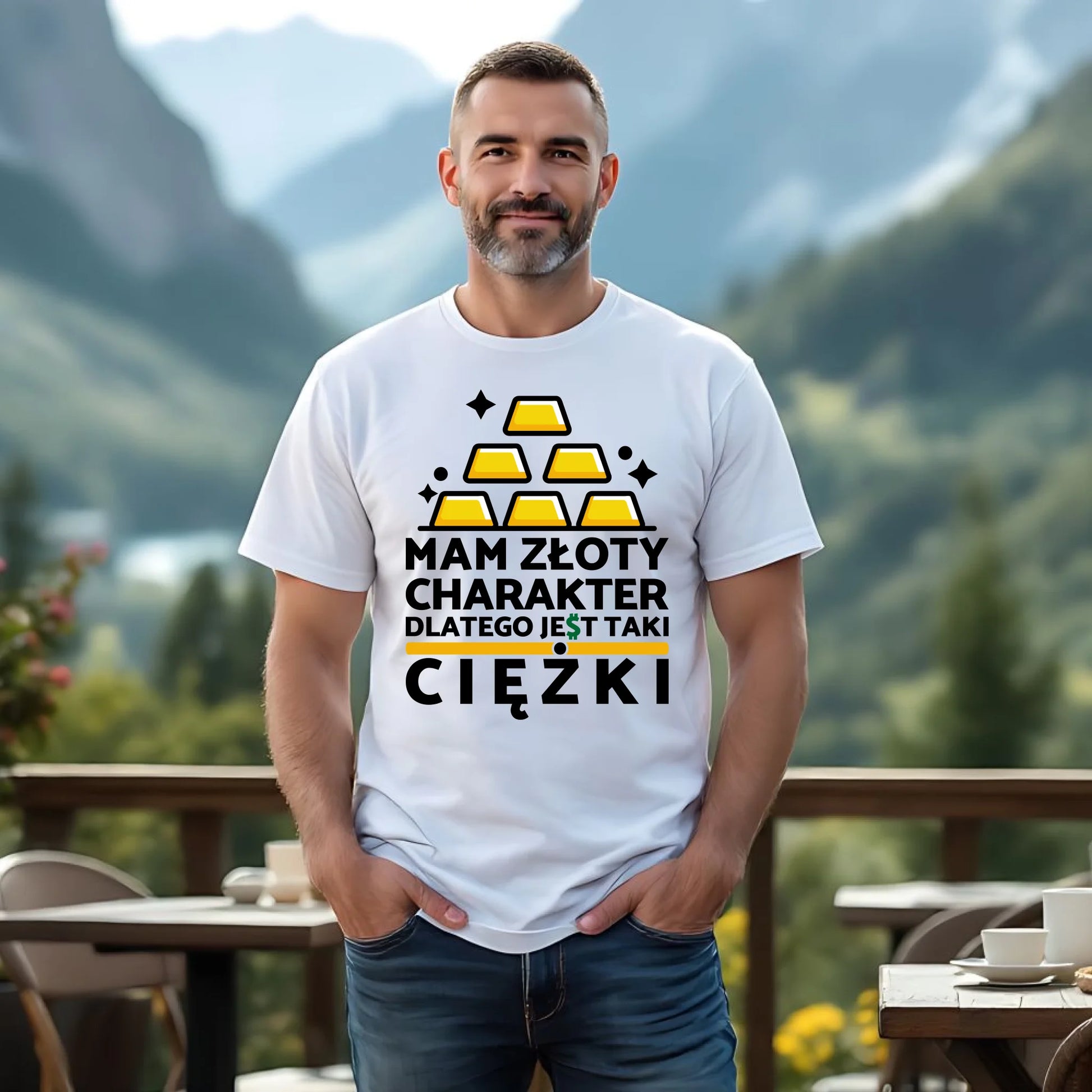 Koszulka męska - prezent dla chłopaka - Złoty charakter DCH16 - StoryCups.pl