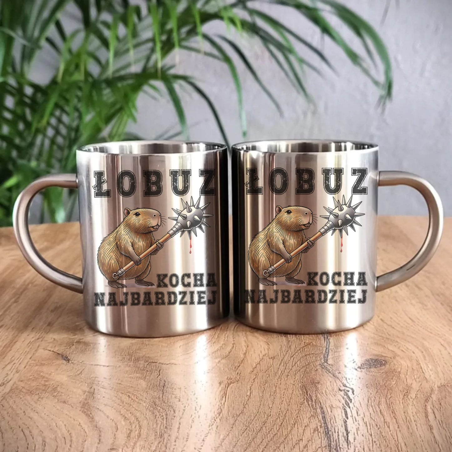 Kubek metalowy - prezent dla chłopaka - Łobuz kapibara z maczugą DCH17 - StoryCups.pl