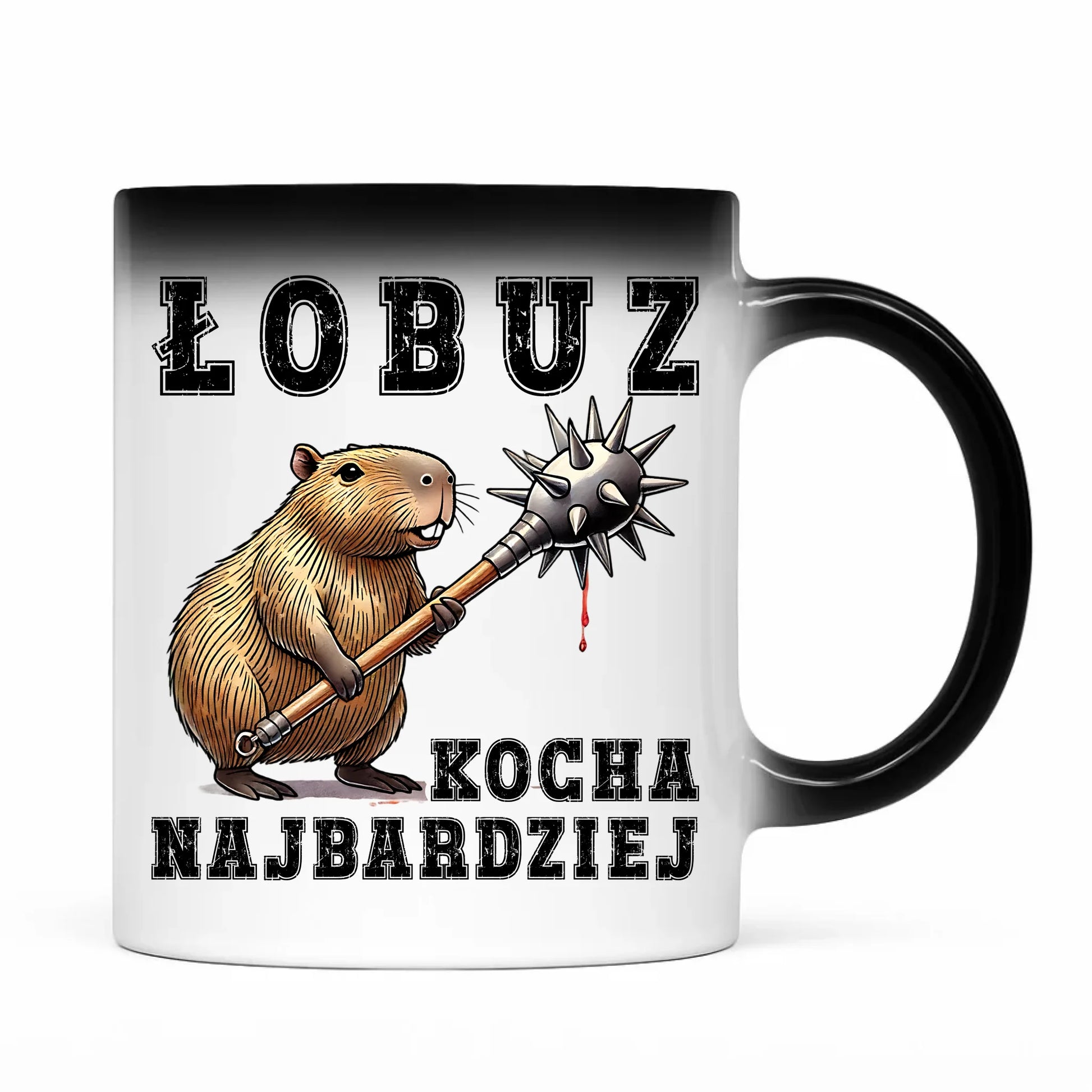 Kubek magiczny - prezent dla chłopaka - Łobuz kapibara z maczugą DCH17 - StoryCups.pl