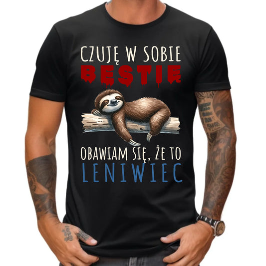 Koszulka męska – Czuję w sobie bestię, obawiam się że to leniwiec – śmieszny prezent DCH26 - StoryCups.pl
