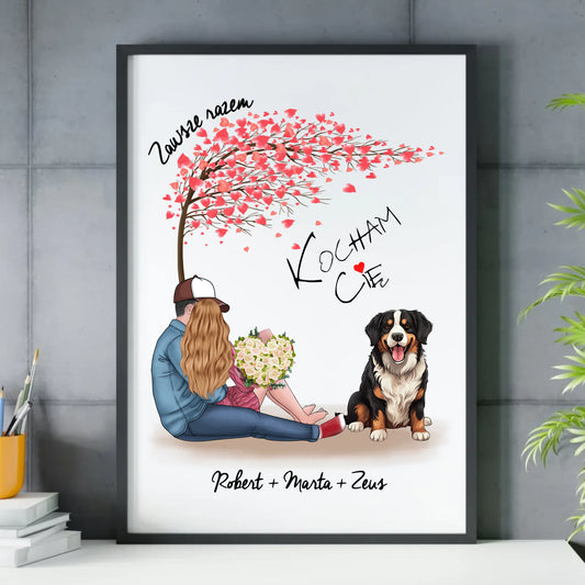 Plakat w ramie - prezent dla par + berneńczyk - Zawsze razem - personalizowany W04a - StoryCups.pl