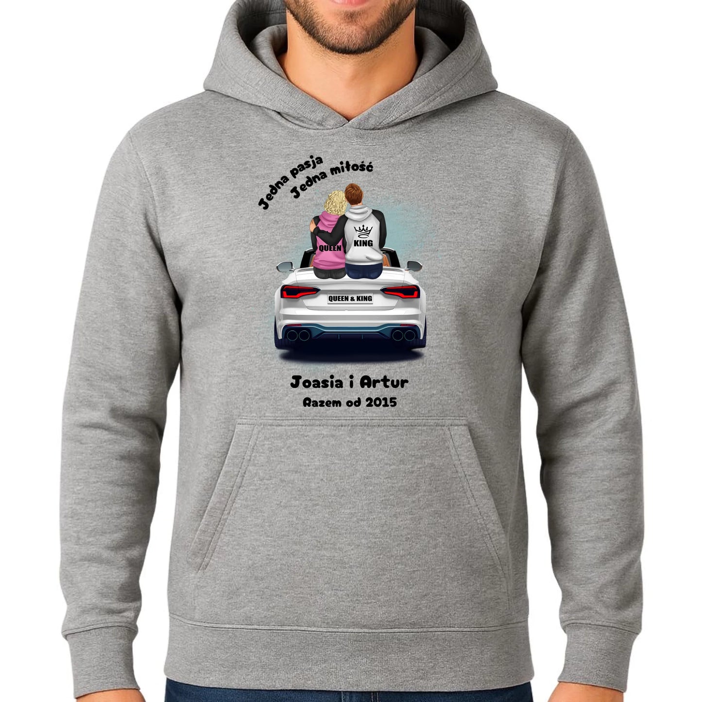 Bluza męska z kapturem dla par - personalizowany prezent dla chłopaka - Jedna miłość W06 - StoryCups.pl