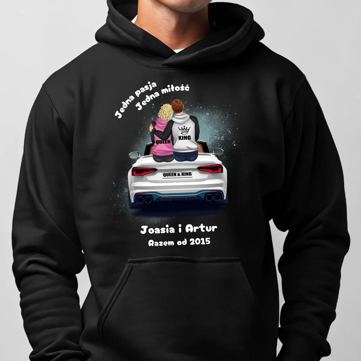 Bluza męska z kapturem dla par - personalizowany prezent dla chłopaka - Jedna miłość W06 - StoryCups.pl