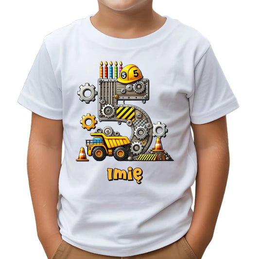 Koszulka dziecięca urodzinowa - prezent na 5 urodziny dla chłopca - Wywrotka - personalizowana U39 - StoryCups.pl