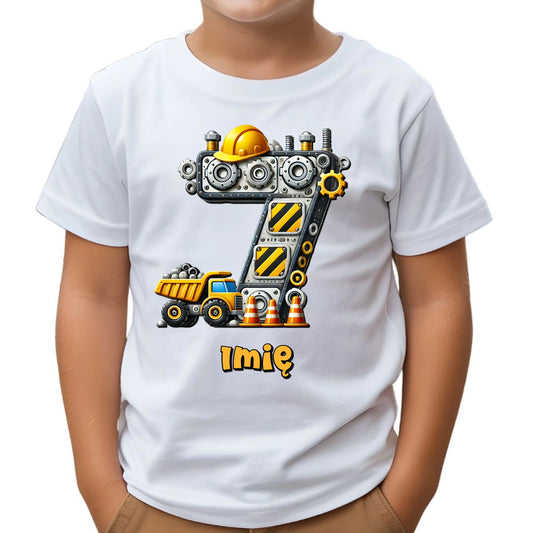 Koszulka dziecięca urodzinowa - prezent na 7 urodziny dla chłopca - Wywrotka - personalizowana U41 - StoryCups.pl