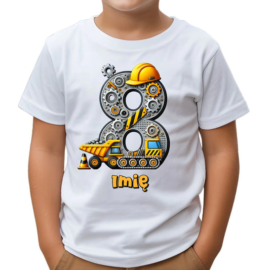 Koszulka dziecięca urodzinowa - prezent na 8 urodziny dla chłopca - Wywrotka - personalizowana U42 - StoryCups.pl