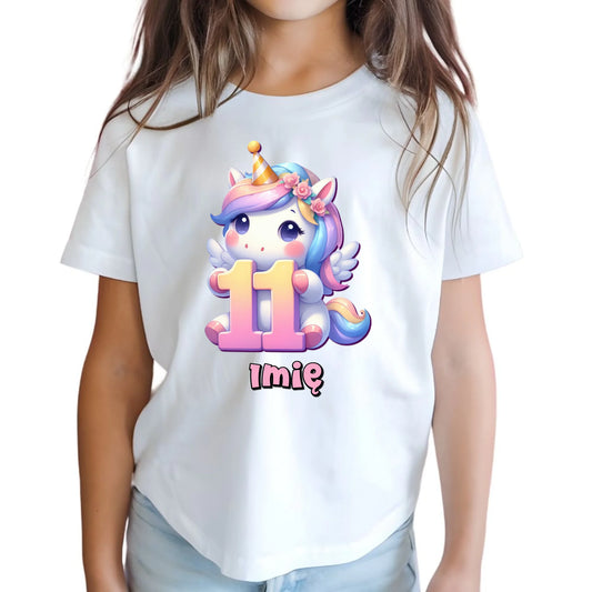 Koszulka dziecięca urodzinowa - prezent na 11 urodziny dla dziewczynki - Jednorożec - personalizowana U55 - StoryCups.pl