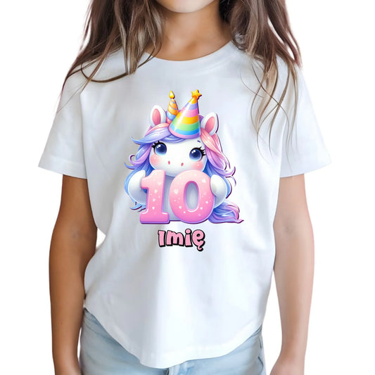 Koszulka dziecięca urodzinowa - prezent na 10 urodziny dla dziewczynki - Jednorożec - personalizowana U54 - StoryCups.pl