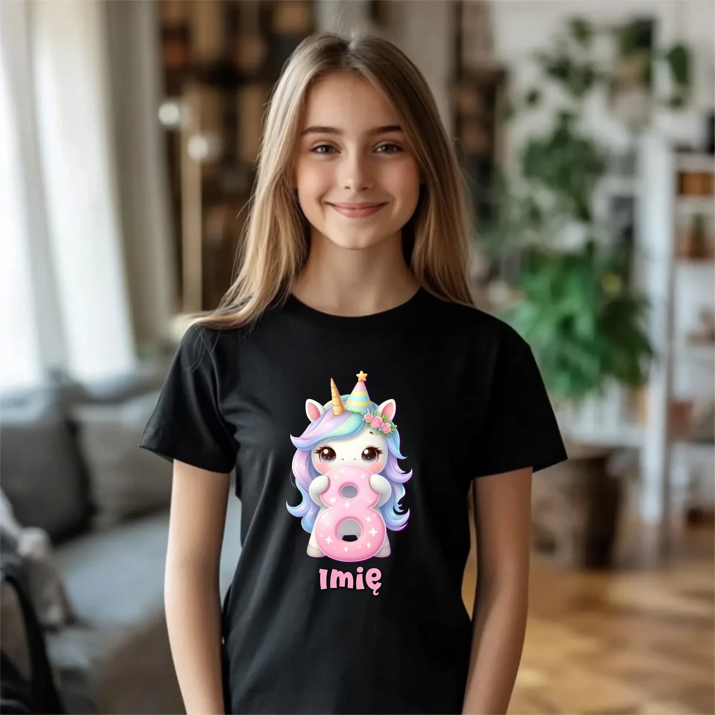 Koszulka dziecięca urodzinowa - prezent na 8 urodziny dla dziewczynki - Jednorożec - personalizowana U52 - StoryCups.pl