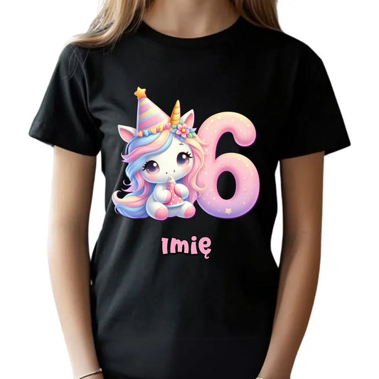 Koszulka dziecięca urodzinowa - prezent na 6 urodziny dla dziewczynki - Jednorożec - personalizowana U50 - StoryCups.pl