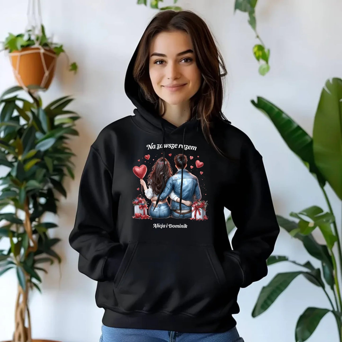Bluza damska z kapturem dla par - prezent dla dziewczyny - Na zawsze razem - personalizowana W07 - StoryCups.pl