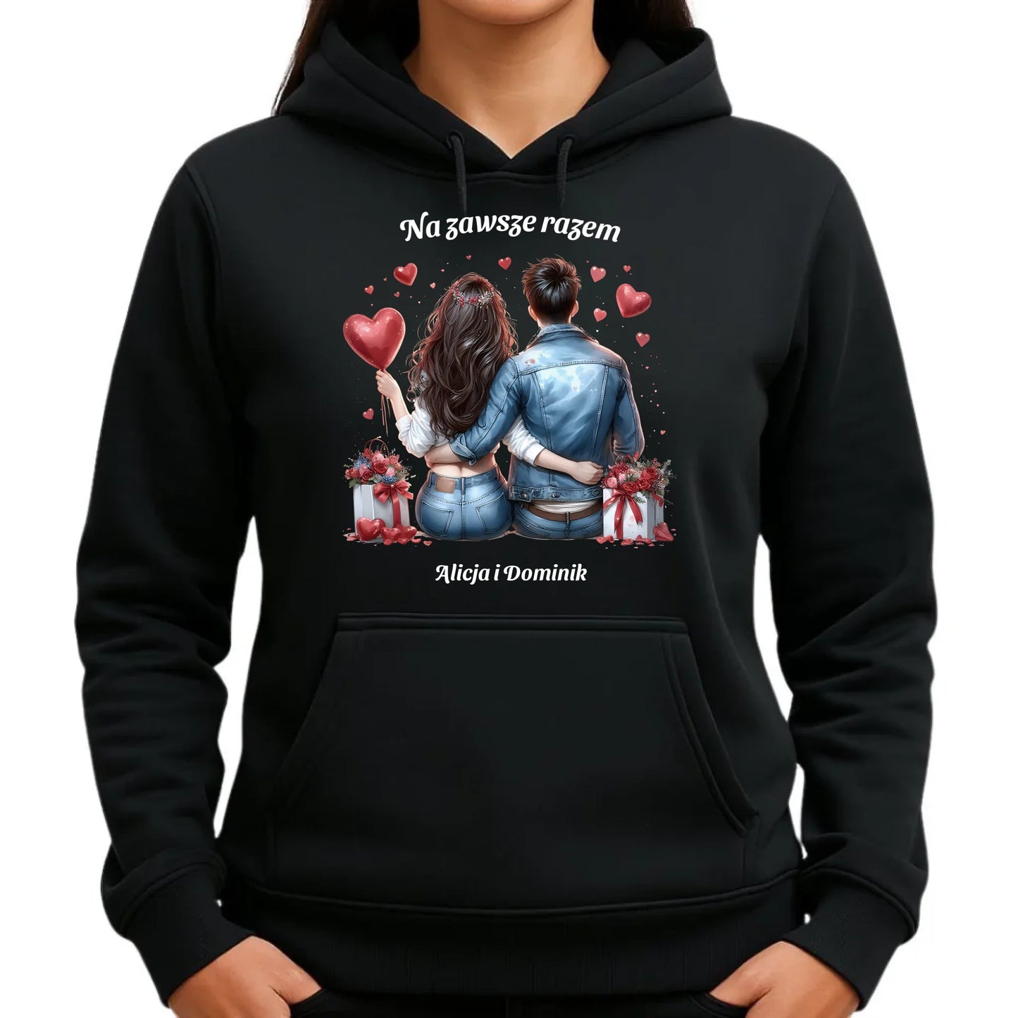 Bluza damska z kapturem dla par - prezent dla dziewczyny - Na zawsze razem - personalizowana W07 - StoryCups.pl