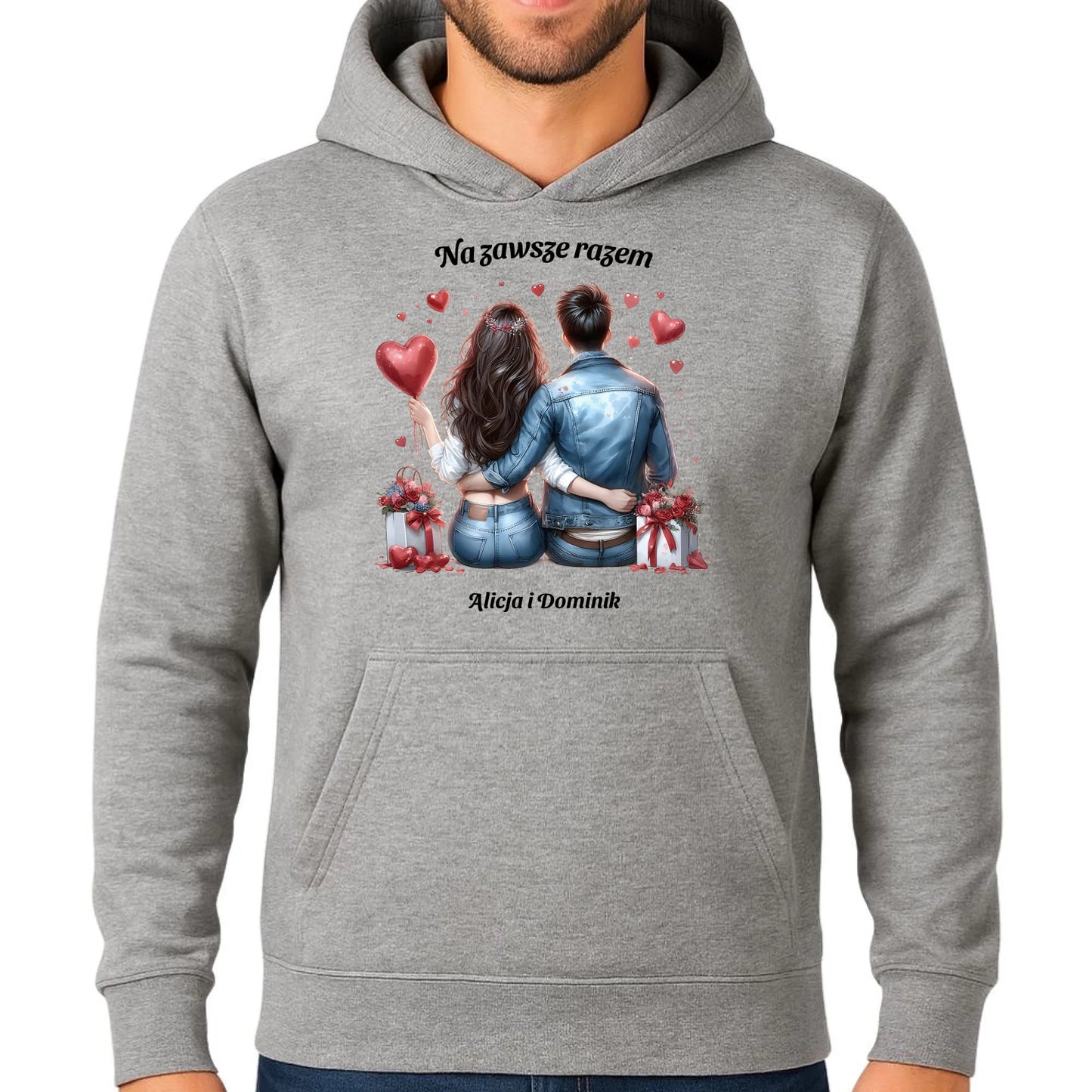Bluza męska z kapturem dla par - prezent dla chłopaka - Na zawsze razem - personalizowana W07 - StoryCups.pl