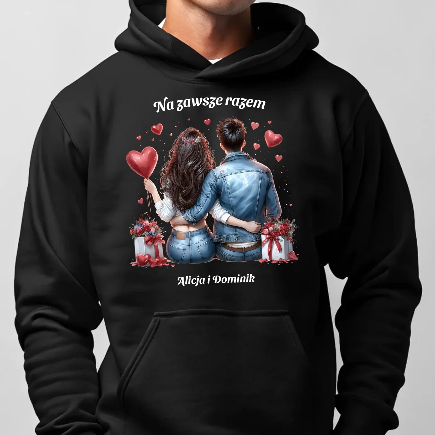 Bluza męska z kapturem dla par - prezent dla chłopaka - Na zawsze razem - personalizowana W07 - StoryCups.pl