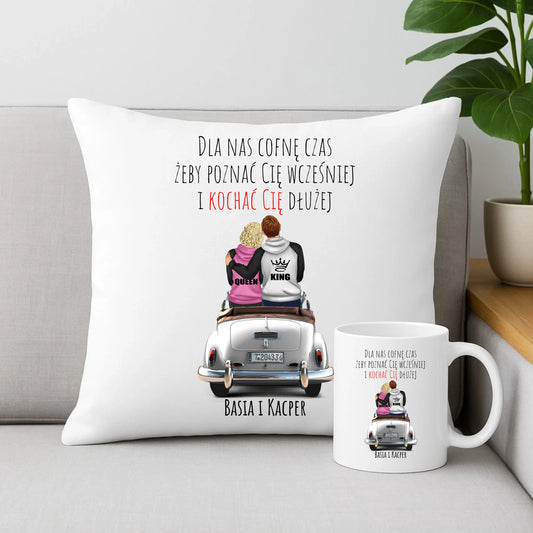 Zestaw poduszka i kubek dla par - prezent dla dziewczyny i chłopaka - Cofnę czas - personalizowany W08 - StoryCups.pl