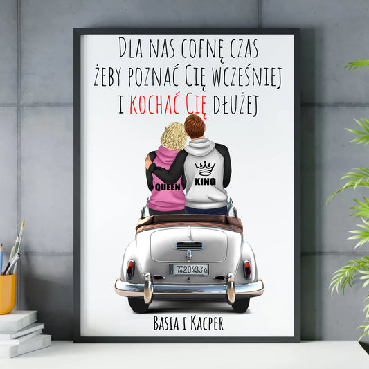 Plakat w ramie dla par - prezent dla dziewczyny i chłopaka - Cofnę czas - personalizowany W08 - StoryCups.pl