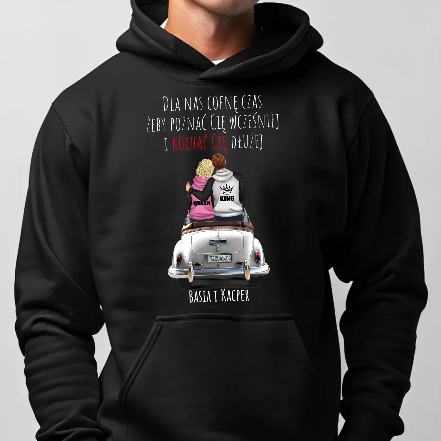 Bluza męska z kapturem dla par - prezent dla chłopaka - Cofnę czas - personalizowana W08 - StoryCups.pl