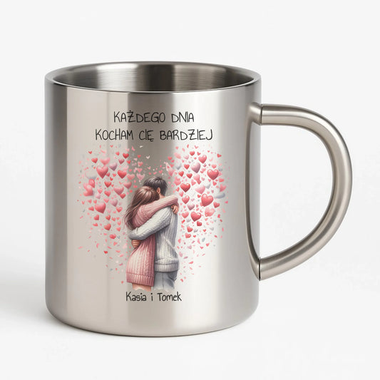 Kubek metalowy dla par - prezent dla dziewczyny i chłopaka - Kocham Cię - personalizowany W09 - StoryCups.pl