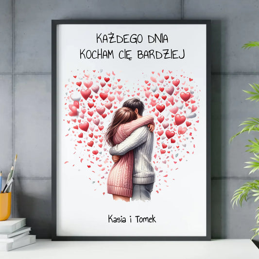 Plakat w ramie dla par - prezent dla dziewczyny i chłopaka - Kocham Cię - personalizowany W09 - StoryCups.pl