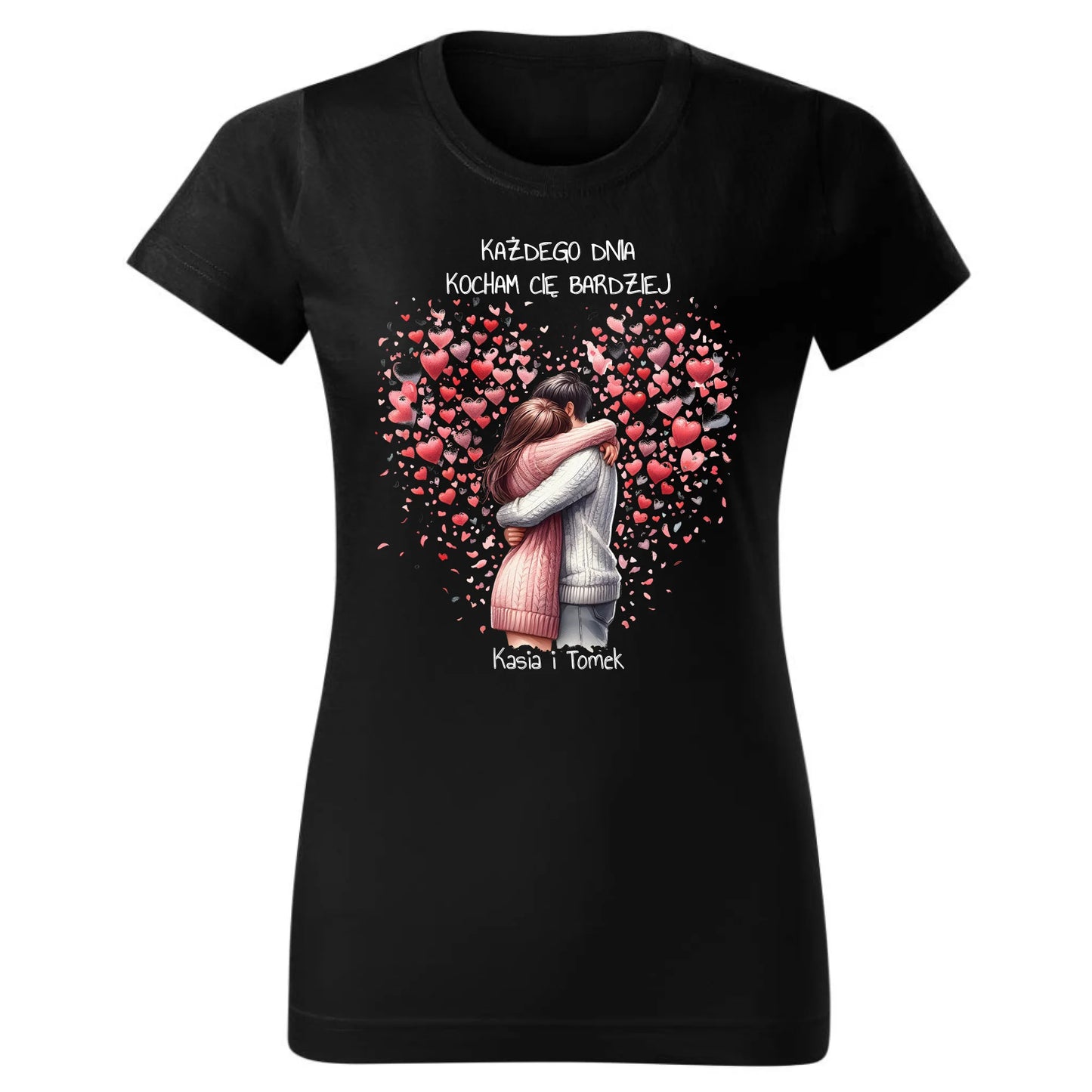 Koszulka damska dla par - prezent dla dziewczyny - Kocham Cię - personalizowana W09 - StoryCups.pl