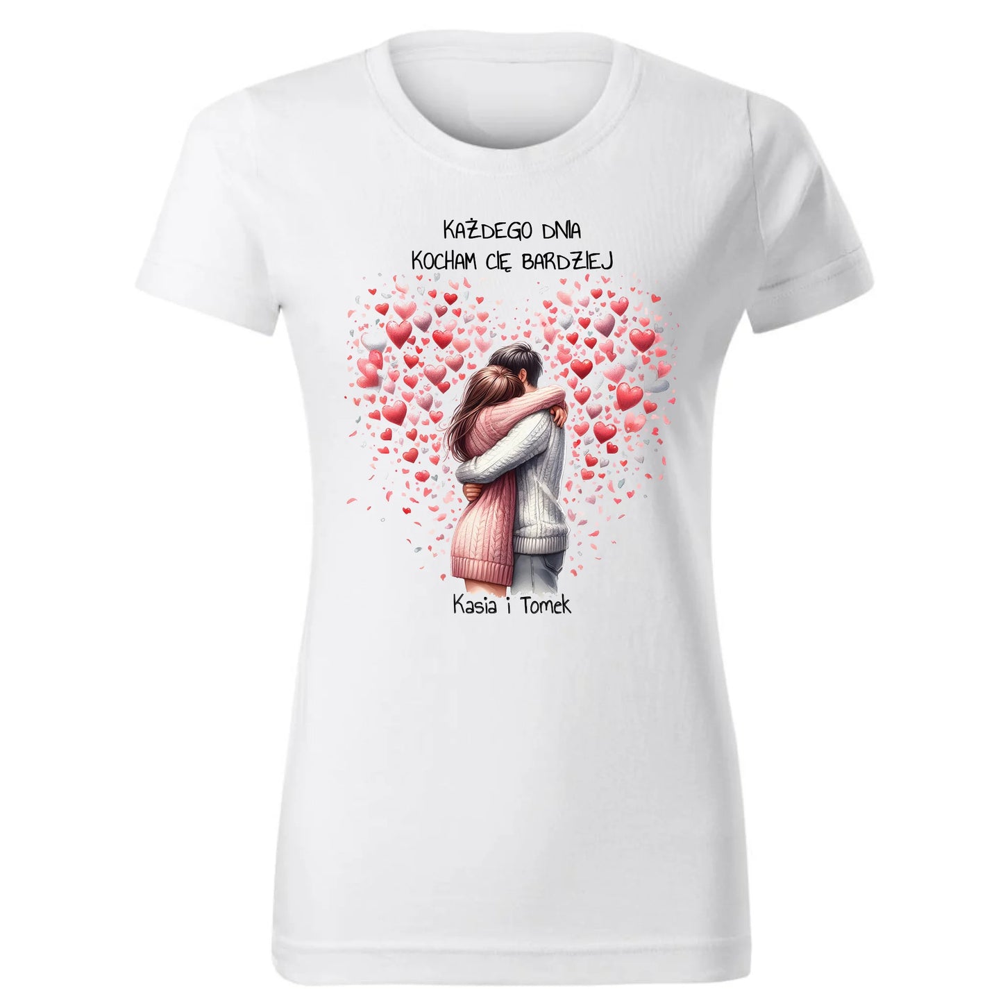 Koszulka damska dla par - prezent dla dziewczyny - Kocham Cię - personalizowana W09 - StoryCups.pl
