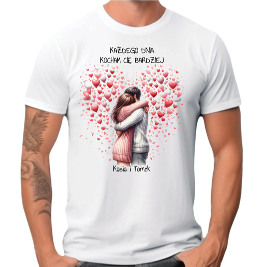 Koszulka męska dla par - prezent dla chłopaka - Kocham Cię - personalizowana W09 - StoryCups.pl