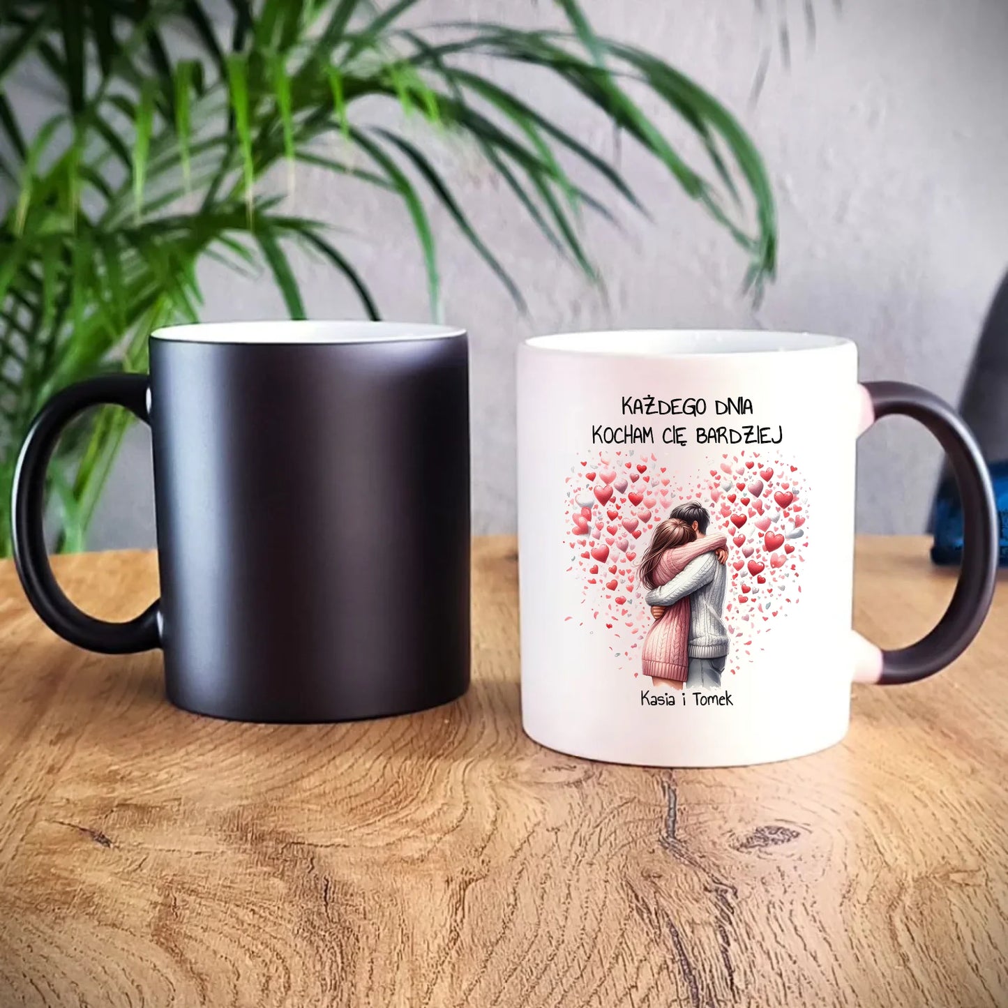 Kubek magiczny dla par - prezent dla dziewczyny i chłopaka - Kocham Cię - personalizowany W09 - StoryCups.pl