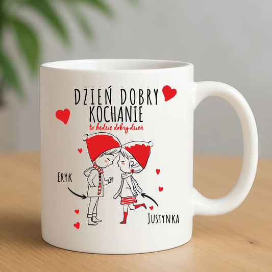 Kubek dla par - prezent na Walentynki - Dzień dobry Kochanie - personalizowany W10 - StoryCups.pl